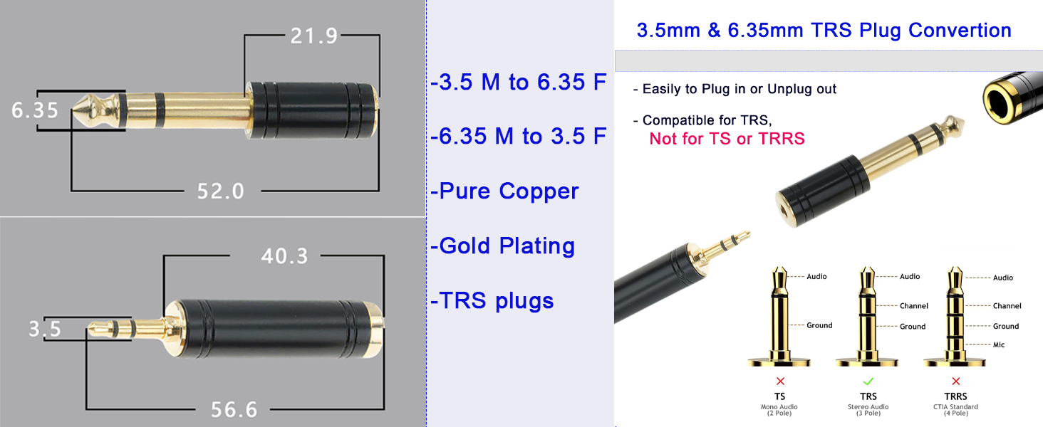 3.5mm to 6.35mm Pure Copper Adapter