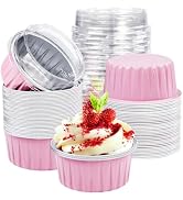 ZOXILEN Pink Mini Cake Pans with Lids, Round, 5oz, 40Pack | Disposable, Aluminum Foil, Individual...