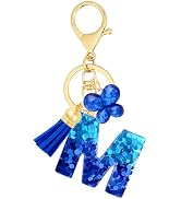 ANHBKAR Resin Initial Letter Keychain with Butterfly Charm and Tassel Pendant - Cute Alphabet Bag...