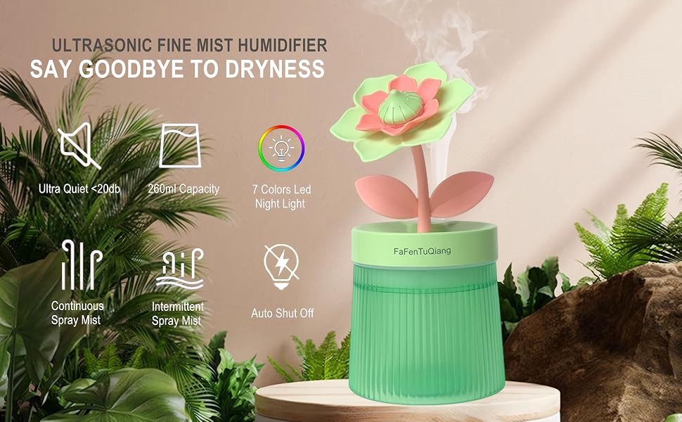Ultrasonic Air Humidifier Small Mini Humidifier Flower Plants Cute Aroma Diffuser Desk Personal