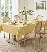 Romanstile Christmas Jacquard Rectangle Tablecloth - Gold Waterproof Damask Curly Floral Pattern ...