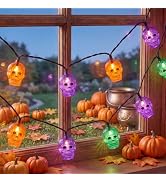 8.5Ft Outdoor Halloween Skull String Lights, 10 Plug in Ghost Head Lights | Outdoor Halloween Dec...