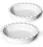 ONTUBE 10.5-Inch Deep Pie Pans 50oz Set of 2 ,Ceramic Large Round Pie Tins for Baking , Cream White