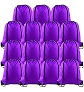 PLULON 15 Pcs Purple Drawstring Bags Drawstring Backpack Bulk, String Backpack Cinch Sack Sport G...