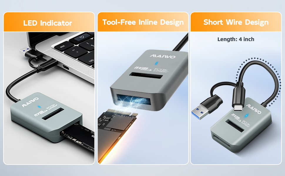 M.2 NVMe to USB Adapter, Tool-Free PCIe NVMe SSD Enclosure Reader, 10Gbps USB 3.2 Gen2x1