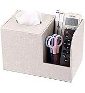 Sumnacon Square Linen Tissue Box Cover - Decorative Cube Tissue Box Holder with Side Organizer, M...