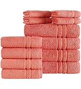 Hammam Linen Coral 12-Piece Towel Set Includes 4 Bath Towels, 4 Hand Towels, and 4 Washcloths Rin...