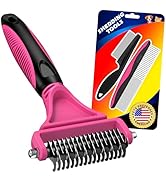 3PCS Pet Grooming Rake & Metal Comb & Flea Comb for Cats and Dogs, Double-Sided Dematting Tool, E...