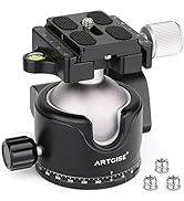 46mm Low Profile Tripod Head with 3 Screw Adapter 3/8 to 1/4 Professional Aluminium 360 Rotating ...