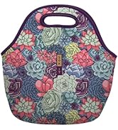 Sok It Lunch Tote Reusable Neoprene Zippered Insulated Caddy Bag for Men and Women (Succulents)