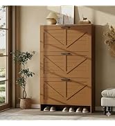 Nicetree Freestanding Shoe Cabinet for Entryways – Shaker Barn Door Style, 3 Flip Drawers, Ultra ...