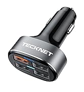 TECKNET USB Car Charger 54W 4-Port USB Car Charger Adapter QC 3.0 Port Compatible with iPhone 13 ...