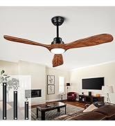 Ceiling Fans with Lights and Remote,52 Inch Unique Wood Ceiling Fan with Noiseless Reversible DC ...