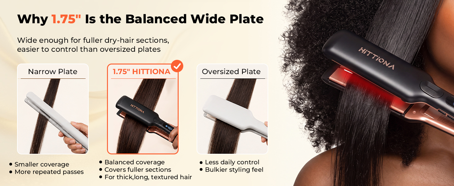 HITTIONA 1.75 inch wide ceramic flat iron for thick long textured hair