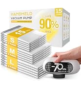 SNOCOD 15 Pack Travel Vacuum Bags with Electric Pump, 70KPa Vacuum Storage Bags for Clothing, Reu...