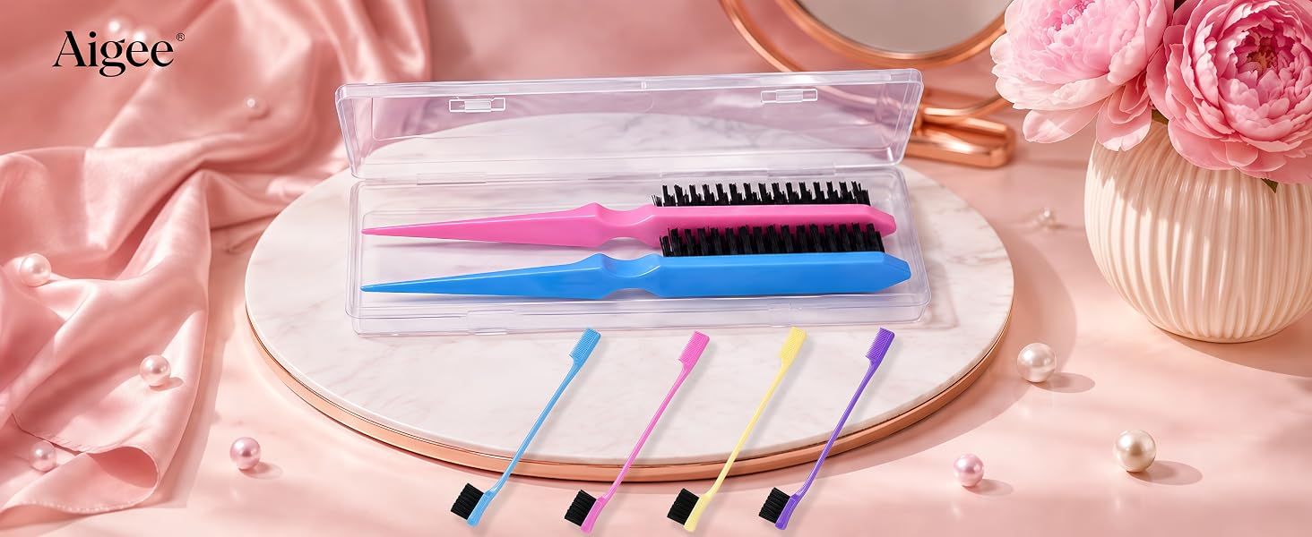 Slick Back Hair Brush and Edge Brushes and Combs Set,6Pcs in box