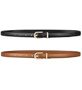 maikun 2 Pack Skinny Belt Women, Leather Waist Belt with Gold Alloy Buckle for Jeans Pants Dress