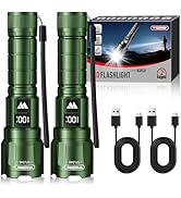 WdtPro LED Rechargeable Flashlight 2 Pack, Super Bright Zoomable 6000 Lumens Tactical Flashlight ...