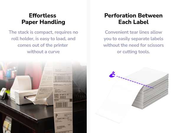 no thermal label holder needed smooth printing folds perforated easy tear between lines adhesive