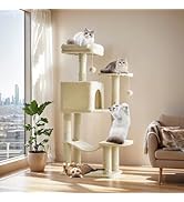 Sweetcrispy 44 Inch Cat Tree Tower, Cat Climbing Tower with Natural Sisal Scratching Posts, Hammo...