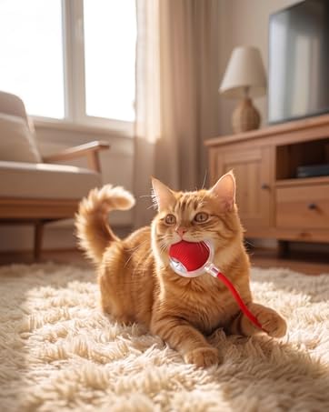 Durable automatic cat toy ball with LED lights and textured grip for interactive fun.