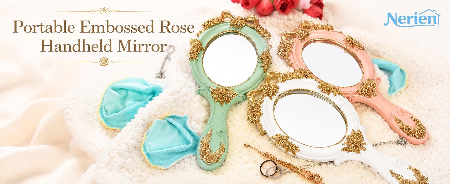 Handheld Mirror Vanity Makeup Mirror Travel Princess Metal Cosmetic Mirror