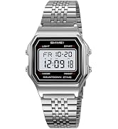 Gosasa Unisex Square Face Digital Watch Retro Y2K Stainless Steel & Stretching Band 30M Waterproo...