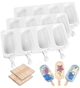 Sakolla Mini Popsicle Silicone Molds, 4 Cavities Homemade Ice Cream Molds with 100 Wooden Sticks ...