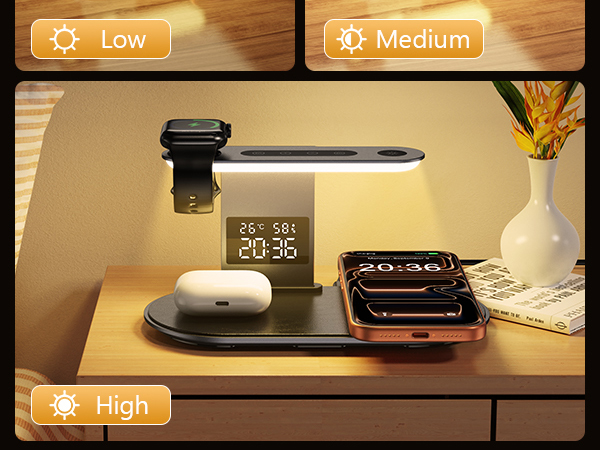 Wireless Charger, 4 in 1 Wireless Charging Station for iPhone with Clock