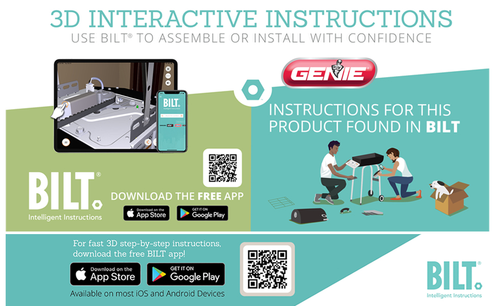 This garage door opener is easy to install with BIL 3D interactive instructions
