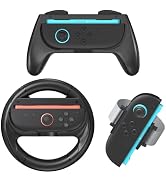 Younik 3 in 1 Switch 2 Accessories Kit with Steering Wheel, J-con Grip and Wrist Strap, Game Acce...