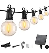 Minetom Outdoor Solar String Lights - 38 Ft Waterproof Dimmable LED Patio Lights with 15 Shatterp...