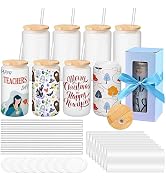 MAFYE Sublimation Glass Blanks With Bamboo Lid, 16OZ Frosted Sublimation Beer Can Glass with Glas...