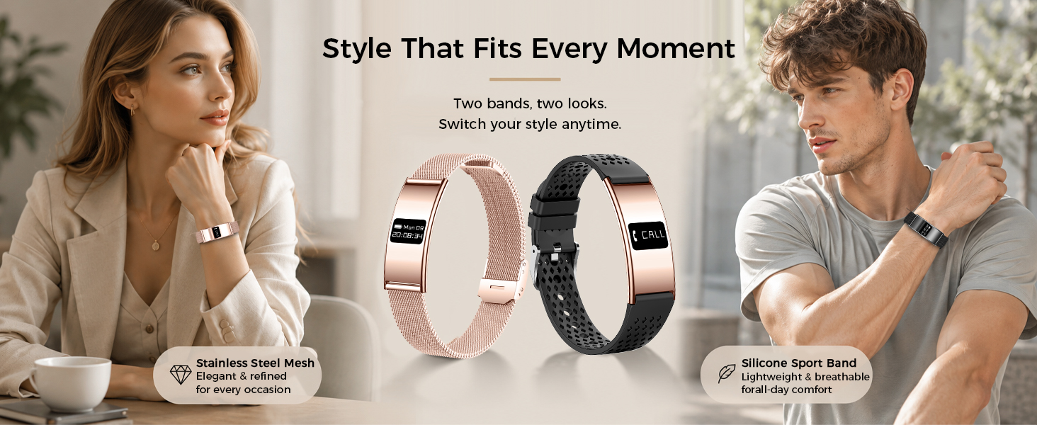 Smartwatch with stainless steel mesh and silicone strap
