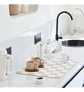 Ohocut Checkered Dish Drying Mat for Kitchen Counter, Coffee Bar Station Accessories, Retro Cute ...