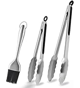 RFSCDI Stainless Steel Kitchen Tongs & Basting Brush Set – Heat Resistant Up to 600°F, Metal Lock...