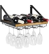 JACKCUBE Design Rustic Wood Wall Mount Wine Rack with 4 Metal Wire Glass Holder Home Kitchen Déco...