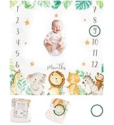 KooKooBaby Monthly Baby Milestone Blanket,47"x47" Premium Fleece Baby Monthly Milestone Blanket f...