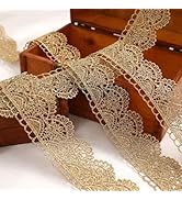 IDONGCAI Vintage Gold Embroidered Lace Ribbon Trim – Elegant Metallic Baroque Floral Edging for W...