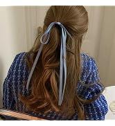 Blue Silky Satin Bow Hair Ties Tassel Ribbon Hair Bows for Women Girls Toddlers Long Tail Bowknot...