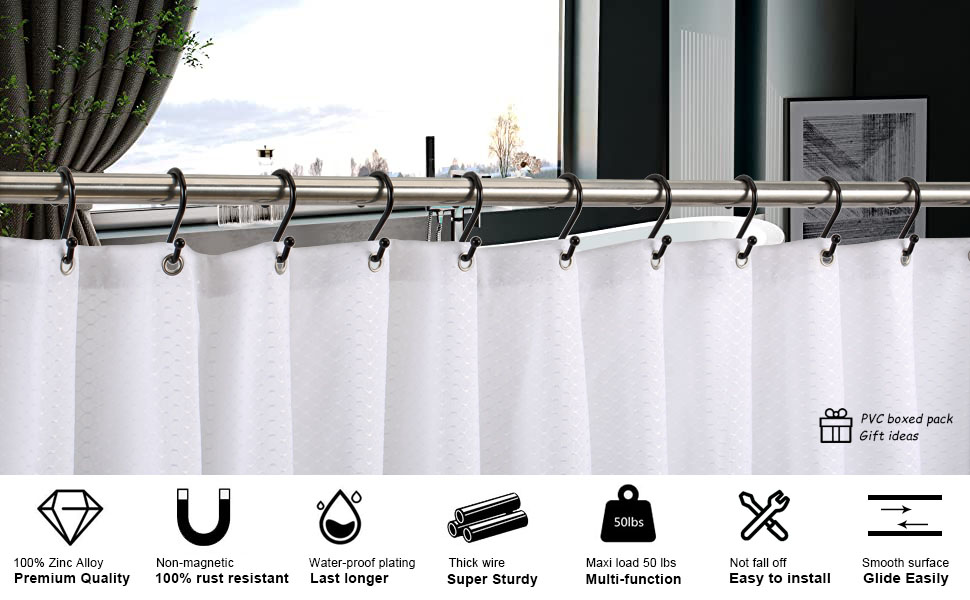 Metal shower curtain hooks