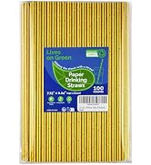 Lives on Green 7.75 inch Compostable Gold Paper Straws 100 Counts - for Drinking, Cocktails, Part...