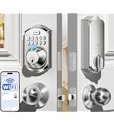 TEEHO TE012W-K WiFi Smart Keyless Entry Door Lock with Handle, Fingerprint Door Knob & Digital Ke...