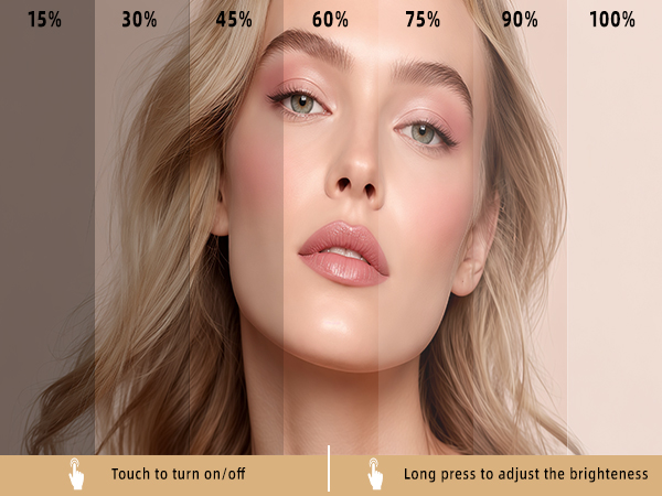 LED makeup mirror with adjustable brightness and touch control.