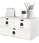 SeekElegant Wood Desk Organizer with Drawer, White Wooden Desktop Organizer, Tabletop Storage Org...