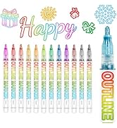 Shimmer Markers Double Line Outline Markers, 12 Colors Squiggles Shimmer Outline Markers Set, Aes...