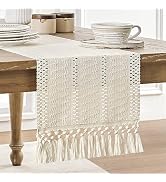 ZeeMart Macrame Style Boho Table Runner, Ivory Table Runners 72 Inches Long, Farmhouse Woven Home...