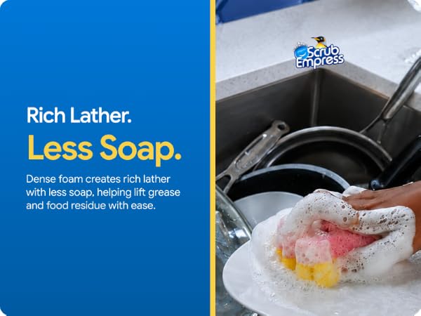 Kitchen dish sponge with temperature activated texture offers safe cleaning for delicate