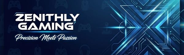 Zenithly Gaming brand banner with precision technology design elements
