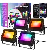ALFELE RGBCW LED Flood Light Outdoor 4 in 1,36W Smart Color Changing Landscape Lighting Wired wit...